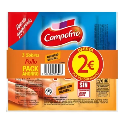 Pack Ahorro 3 Sobres Salchichas Pollo Ahumado Natural Campofrío